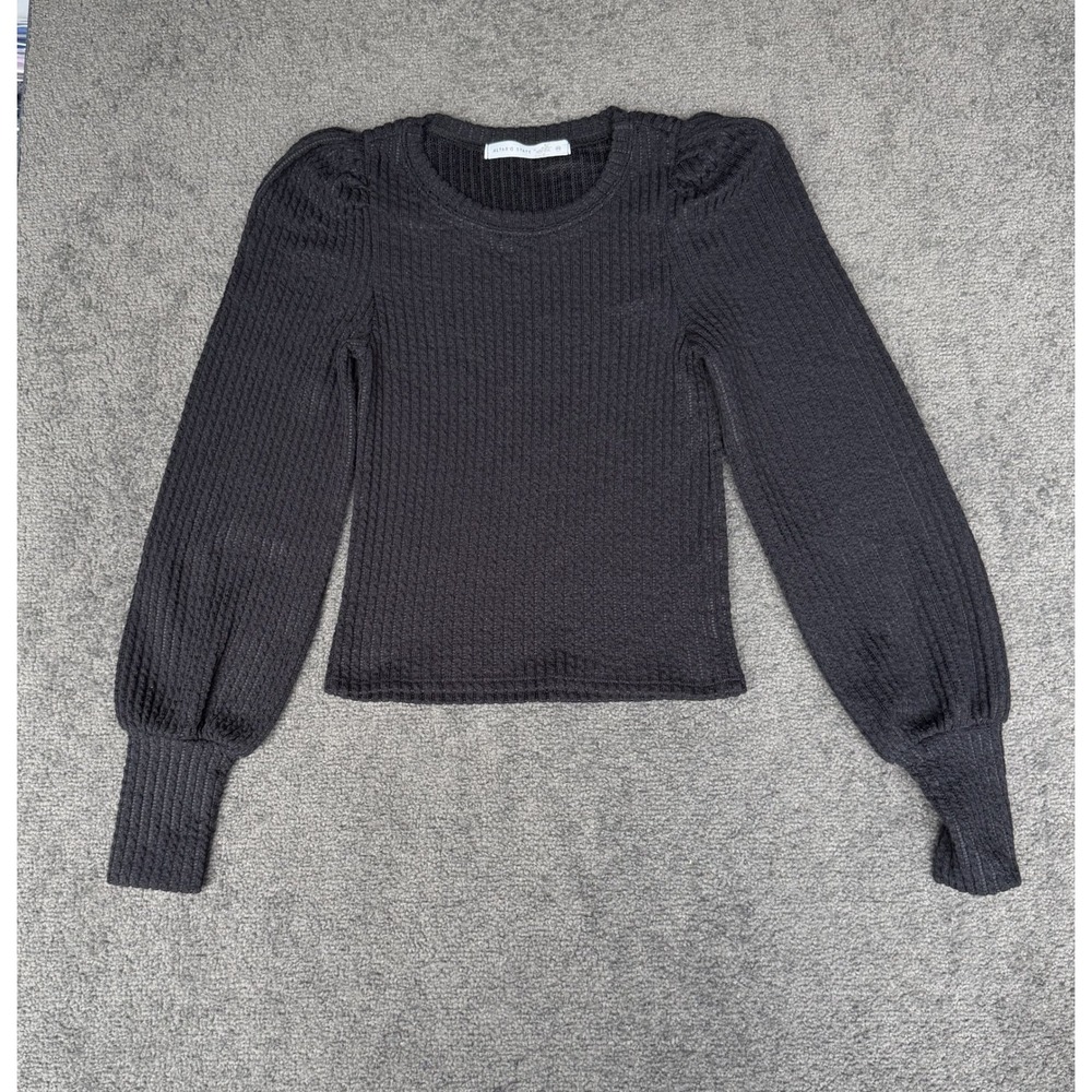 Altar'd State Charcoal Gray Waffle Knit Balloon Sleeve Puff Shoulder Top XS